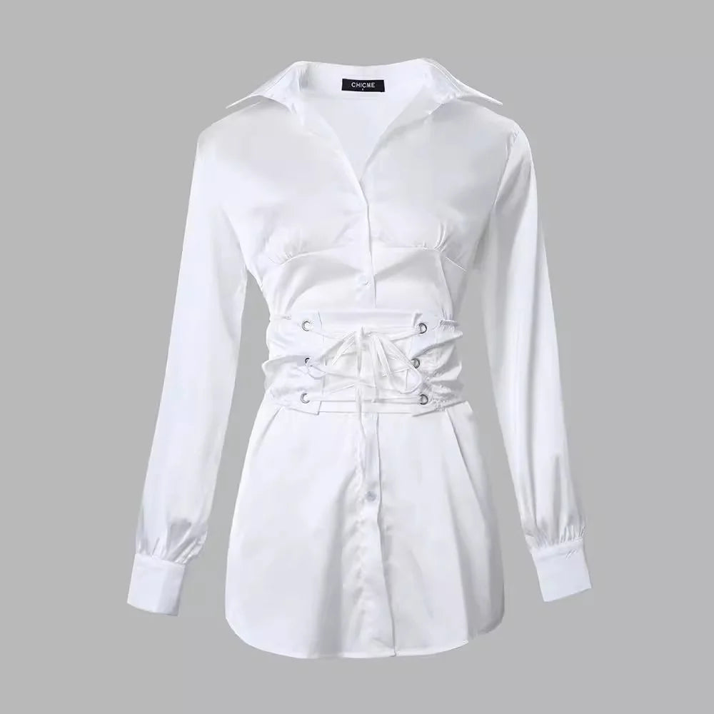 Vestido camisa renda manga longa - Cairo