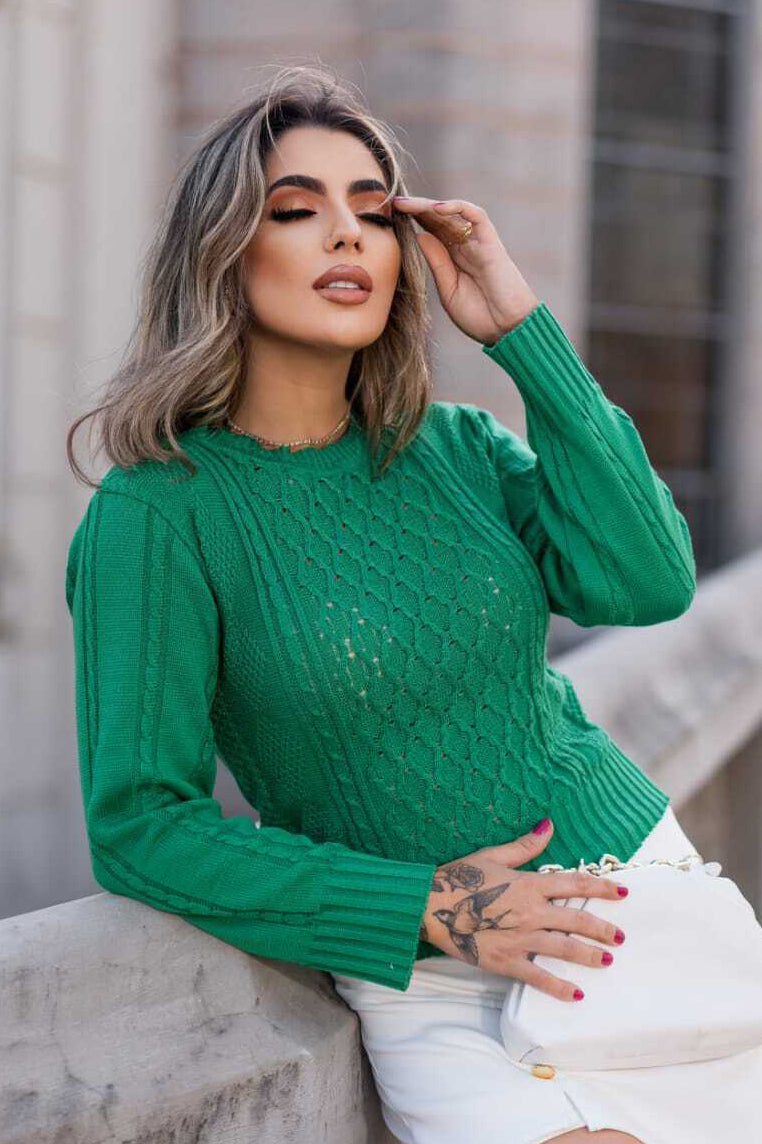 Blusa Tricot Trama Manga Longa - Canes