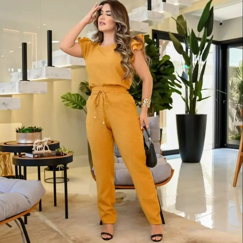 Conjunto Feminino Casual Em Linho Blusa Calça Alfaiataria  - Malu