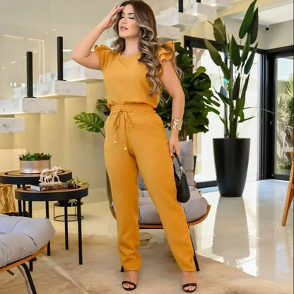 Conjunto Feminino Casual Em Linho Blusa Calça Alfaiataria  - Malu