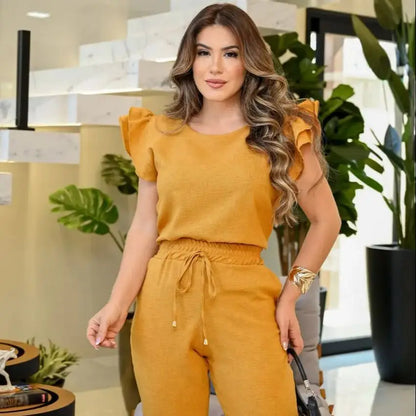 Conjunto Feminino Casual Em Linho Blusa Calça Alfaiataria  - Malu