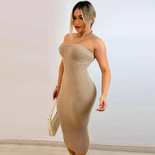 Vestido midi de tricot tomara que caia - Lua