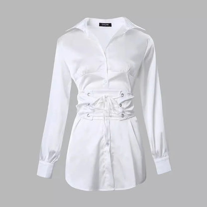 Vestido camisa renda manga longa - Cairo