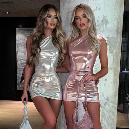 Vestido curto brilhante ombro único - Iluminous