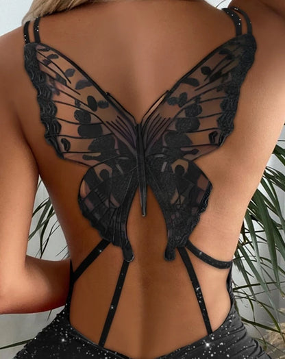Vestido curto brilhante costas em borboleta - Borboleta  *PAGUE 1 E LEVE 2*