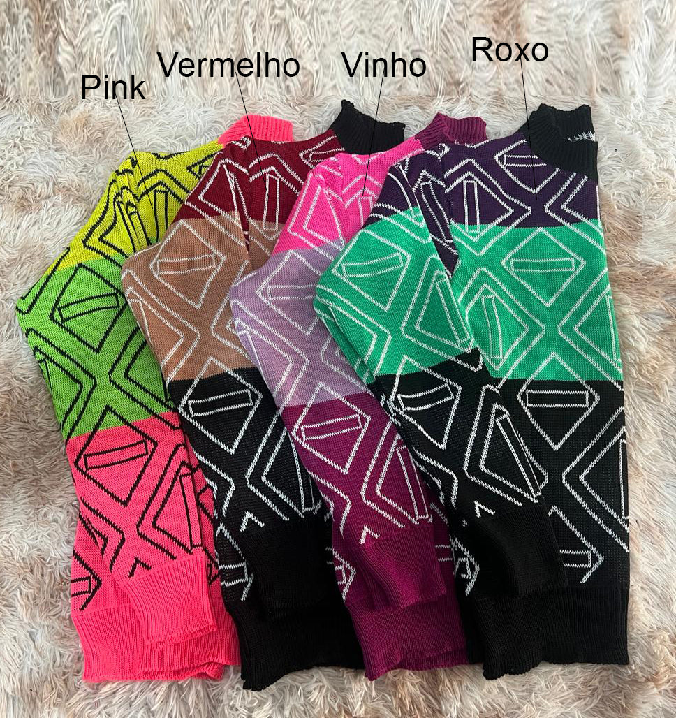 Blusa Tricot Geometrica Manga Longa - Gramado