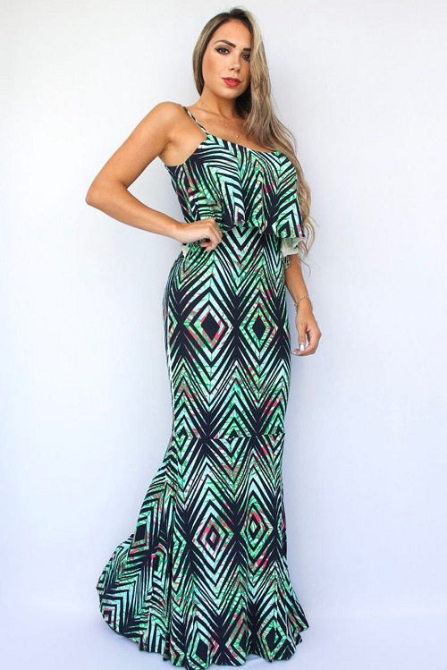 Vestido Longo Sereia Estampado De Alça - Ariel